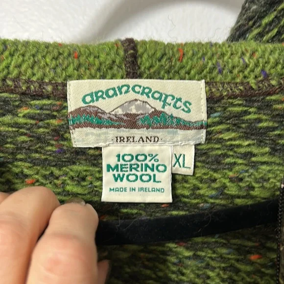 Aran Craft Wool Long Intarsia Zip Cardigan Green Size XL - Picture 3 of 6
